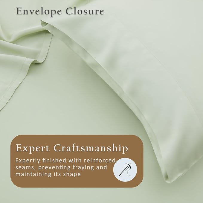 TOSMO Luxury Cooling Pillowcase Set of 2 | FSC® Certified | Viscose from Organically Grown Bamboo | Breathable Silky Soft Pillowcases with Envelope Closure [Standard, Tea Green]