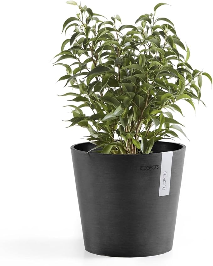Ecopots Amsterdam Mini Durable Modern Round Recycled-Based Composite Flower Pot Planter, Dark Grey, 7"