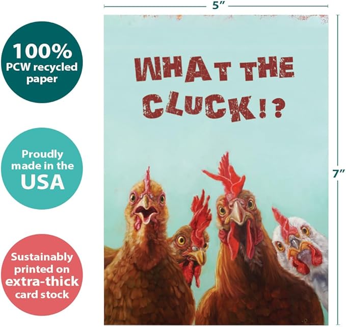 Tree-Free Greetings "What the Cluck" Funny Chicken Birthday Card - 1 Recycled 5x7 Card & Matching Envelope, Thick Cardstock, Made in USA - Sustainable & Funny Farm Animal Theme