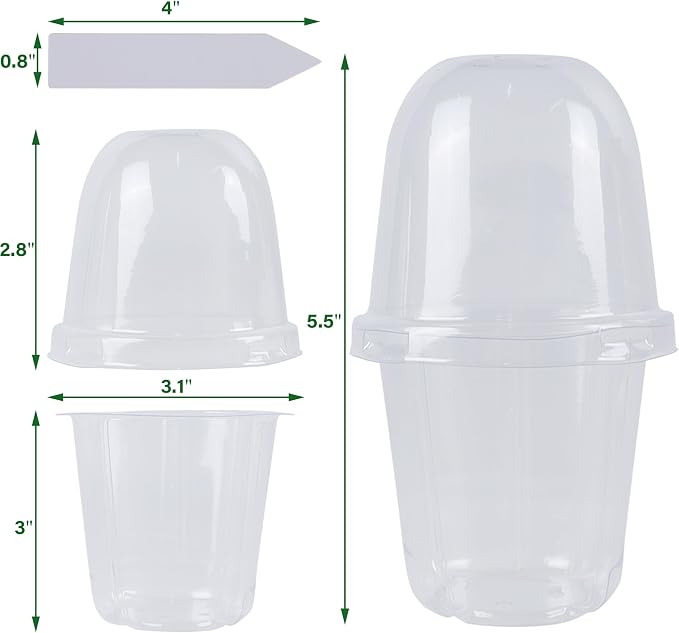 winemana 36 Set Nursery Pots with Humidity Dome, Clear Nursery Pots for Plants, Seed Starting Pots with Drainage Holes & Plant Labels for Vegetables Flowers Garden Plants