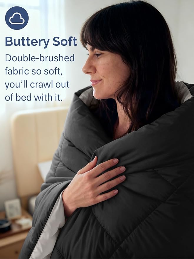 King Size, Black & Light Grey Alternative Down Comforter - Warm, Lightweight & Breathable Hotel Quality Bedding Set for Men, Women, Kids & Teens - All Season Cooling Microfiber Duvet Insert Comforter