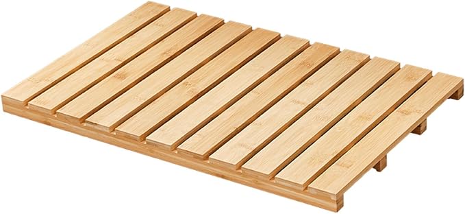Rectangle Shower Mat Bamboo, Stable Bath Mat Dual Anti-Slip for Surface Bottom, Wide Slats Hollow Bathroom Drain Board for SPA Zone(Natural)