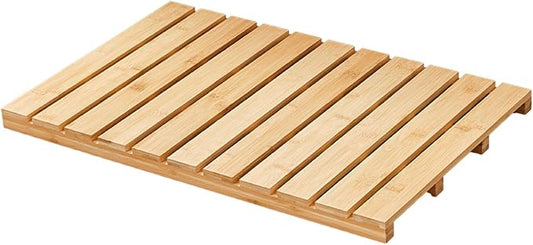 Rectangle Shower Mat Bamboo, Stable Bath Mat Dual Anti-Slip for Surface Bottom, Wide Slats Hollow Bathroom Drain Board for SPA Zone(Natural)