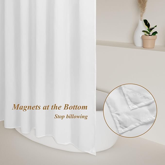 Mrs Awesome 36x72 Sustainable Shower Curtain Liner, Recycled Polyester Material, Eco Friendly, Non Plastic & Freon-Free Washable Stall Fabric Shower Curtain Liner with Magnets, 36" x 72", White