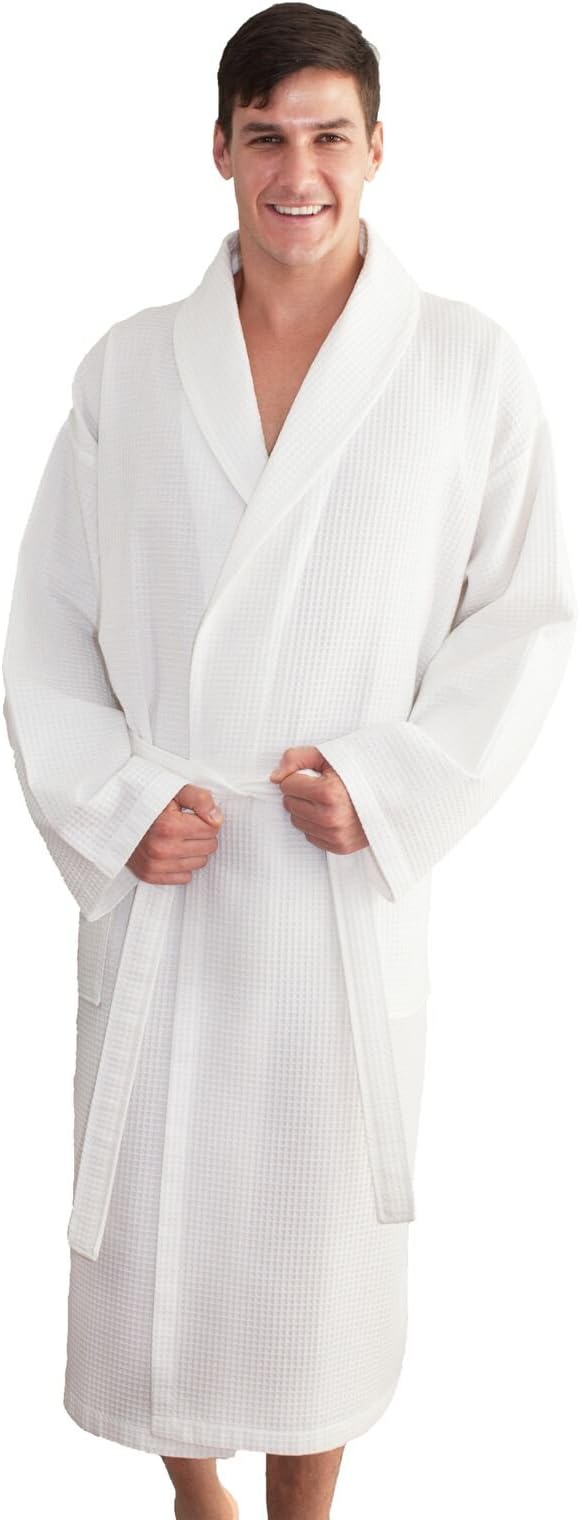 Linum Home Textiles Unisex Waffle Weave Bathrobe Premium 100% Authentic Turkish Cotton Hotel Collection Robe, Large/X-Large, White