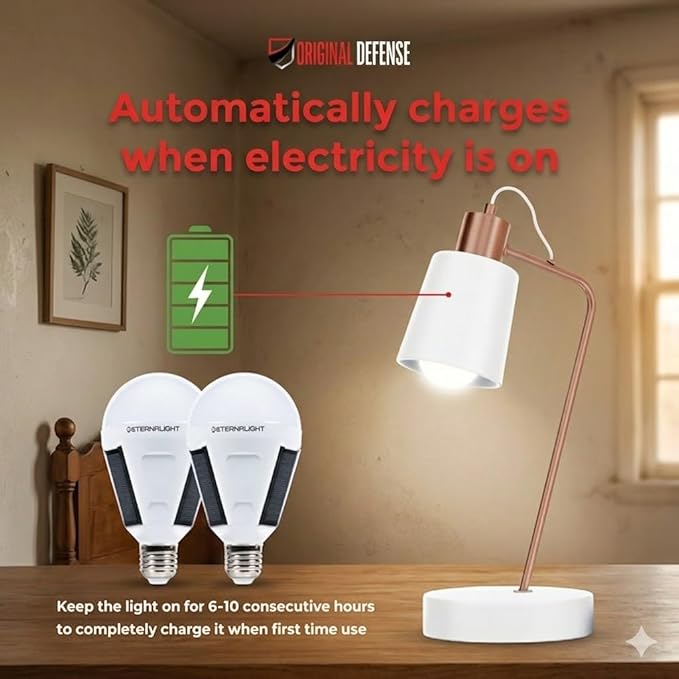 Original Defense EternaLight Rechargeable LED Bulbs (8 Count) - Emergency Light Bulbs with Battery Backup for Power Outages, Home, Camping, and Outdoor Activities - Solar Powered