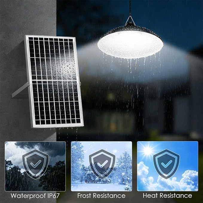 ZZE Solar Shed Light Indoor Outdoor with Dual Big 8.7” Dimmable Lamps, 2000LM Daytime Available Pendant Solar Powered Light with Remote Dusk to Dawn IP67 Waterproof for Gazebo, Storage, Shop, Barn