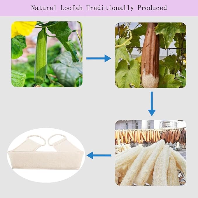 Extra-Long Natural loofah Back Scrubber,Long Back Scrubber for Shower，Long Handled loofah Shower Scrubber，luffa exfoliating Bath Strap for Women & Men