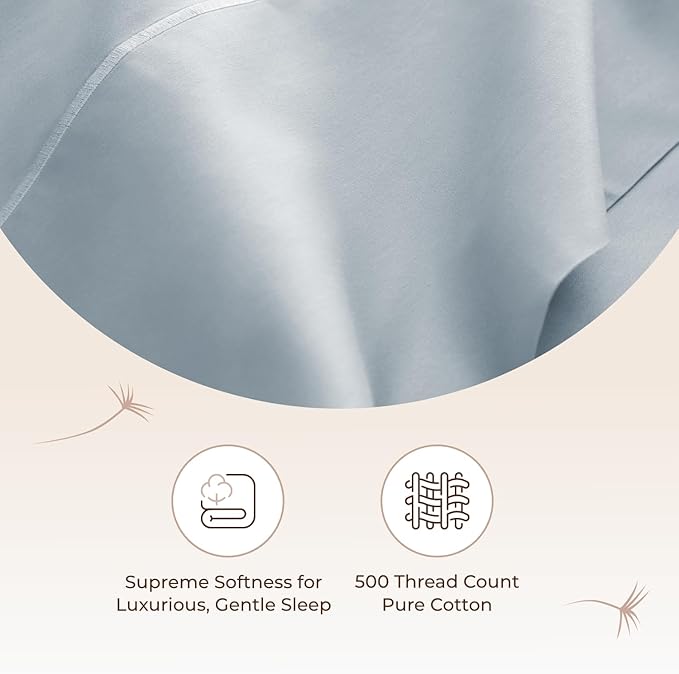 100% Organic Cotton Sheets Full Size - GOTS Certified Organic Bed Sheets with Deep Pocket 500 Thread Count and Cozy Sateen Weave Gets Softer with Each Wash - Luxury 4 Piece Set (Powder, Full)