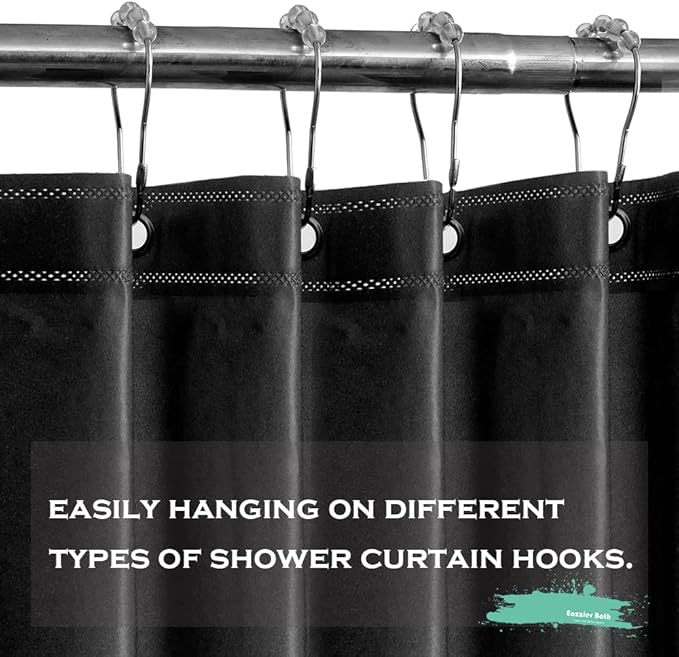Black Plastic Shower Curtain Liner, 72x72 Inch Thin Lightweight Black Plastic Bathroom Shower Showroom Inner Curtain with Rustproof Metal Grommet Holes and Weighted Magnets
