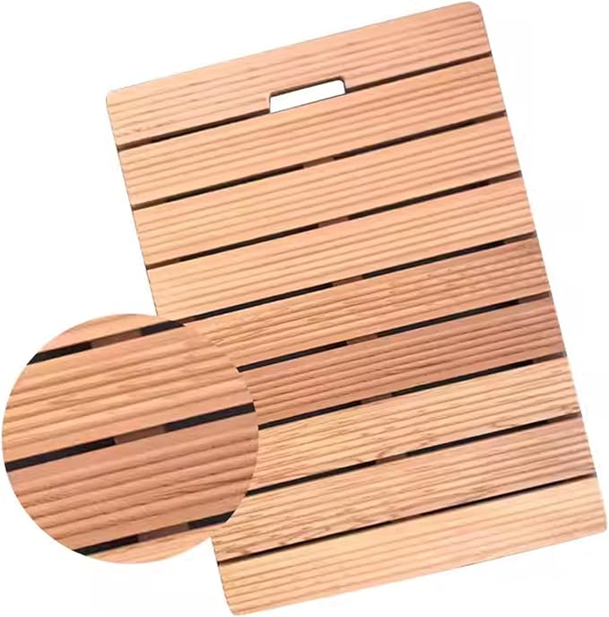 Waterproof Bamboo Bath Mat for Shower, Bathroom Non-Slip Wooden Bath Mat, Solid Wooden Floor Mat for Bathroom, Heavy Duty, for Indoor Outdoor(E,W30xL30cm)