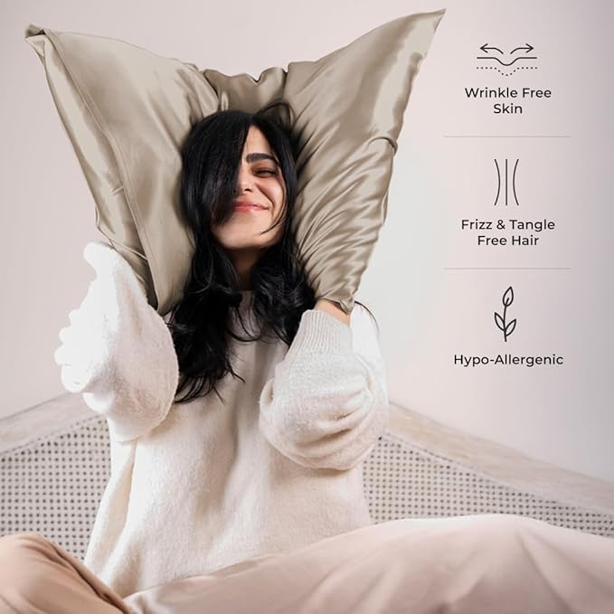 Pure Organic Silk Pillowcase Certified Organic 100% Pure Mulberry Silk Pillowcase 25 Momme Pillowcase (Taupe, Standard, Pack of 1)