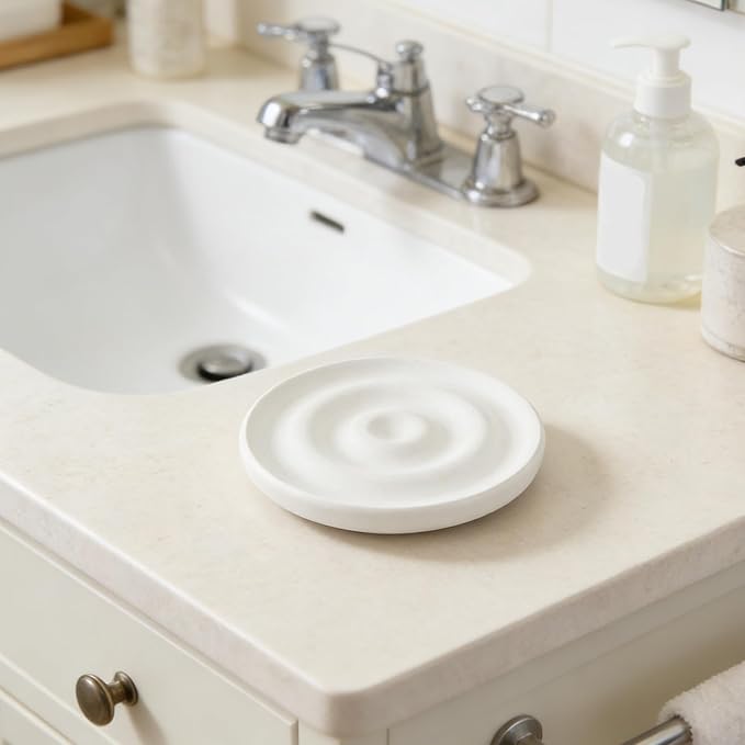 Diatomite Soap Dish Holder, Stone Bath Dish, Quick Dry Stone Bar Holder, Fast Drying Soap Saver, Diatomaceous Earth Tray for Sponge Organizer (White)