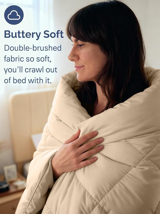 King Size, Cream Alternative Down Comforter - Warm, Lightweight & Breathable Hotel Quality Bedding Set for Men, Women, Kids and Teens - All Season Oversized Cooling Microfiber Duvet Insert Comforter