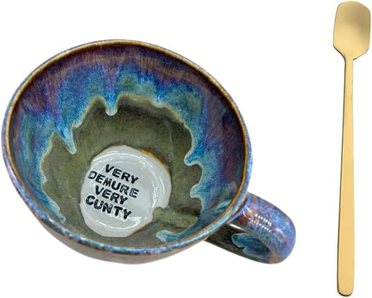 Jumbo Lightning Sweary Mug,Glaze Ceramic Mug,Handmade Pottery Coffee Mugs, Engraved Sarcastic Quote - Gift for Friends and Coworkers,Comes with a fine coffee spoon (VERY DEMURE VERY CUNTY)