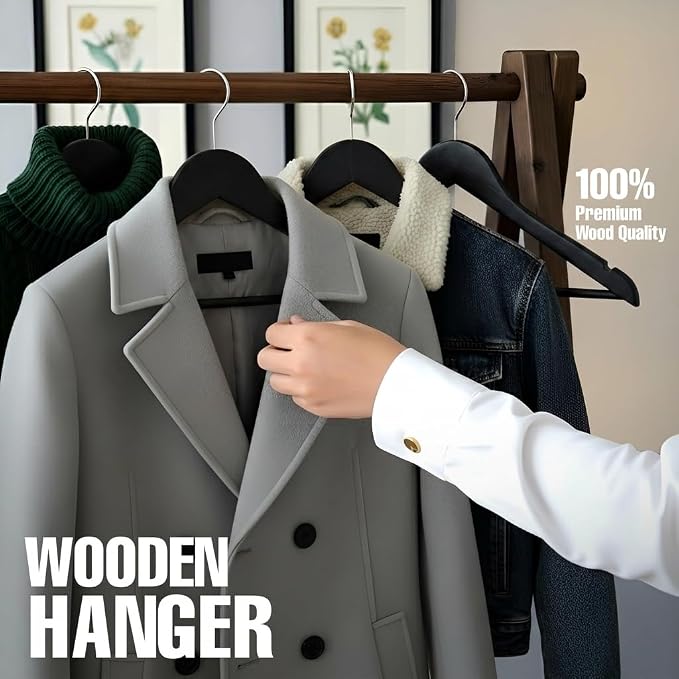 Utopia Home Premium Wooden Hangers 20 Pack - Durable & Slim Coat Hanger - Suit Hanger with 360-Degree Rotatable Hook - Wood Hangers with Shoulder Grooves (Black Color)