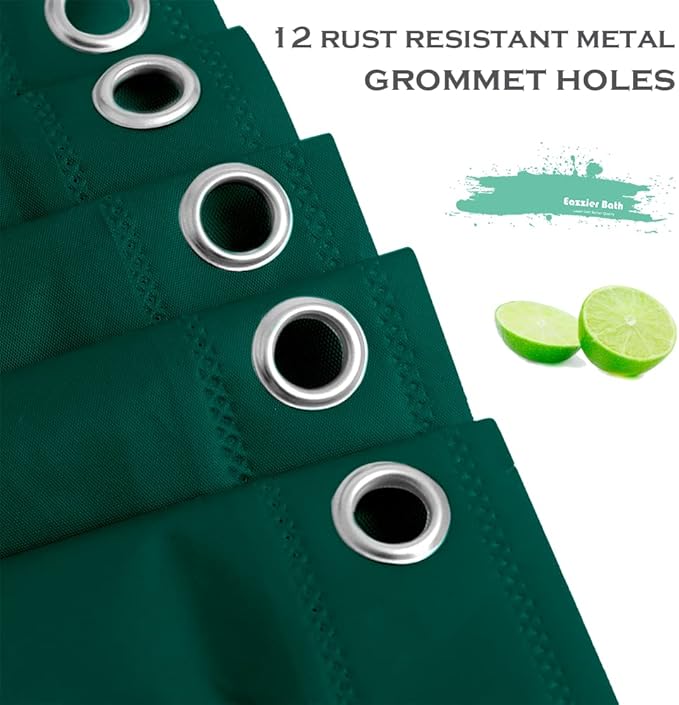 Dark Green Plastic Shower Curtain Or Liner, 72x72 Inch Lightweight Plastic Bathroom Shower Showroom Inner Curtain with Rustproof Metal Grommet Holes and Weighted Magnets