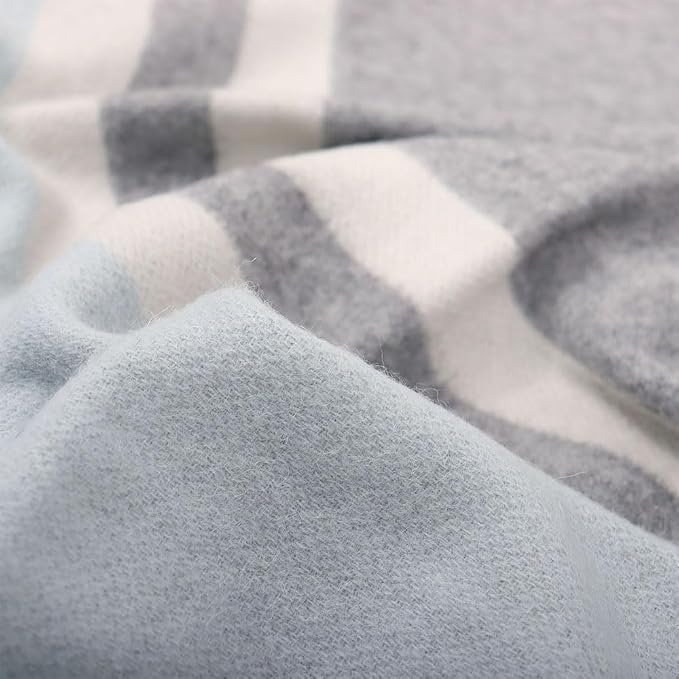 Superfine Alpaca Wool Throw Blanket - Lightweight Alpaca Merino Wool Throw Blankets | Soft Peruvian Alpaca Blanket Wool Blanket Striped Design 63" x 52" (Sky Blue/Soft Gray/Ivory)