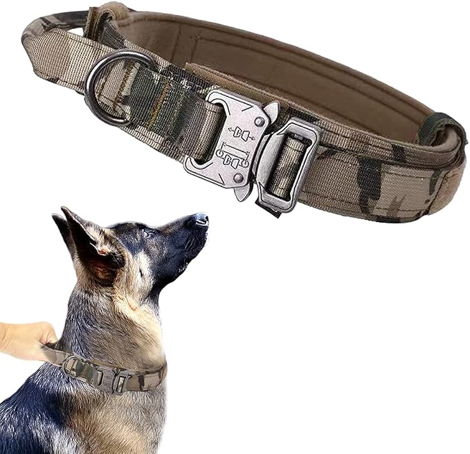 Tactical Dog Collar Adjustable Military Nylon Dog Collar with Control Handle and Heavy Duty Metal Buckle for Medium and Large Dogs (Camo,M)