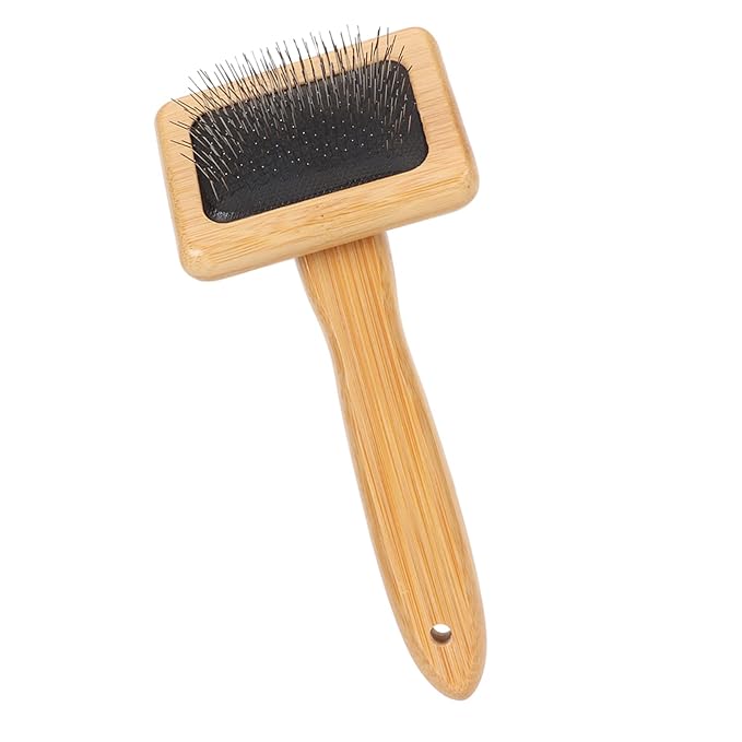 Pet Slicker Brush - Bamboo Dog Floating Hair Removing Wooden Brush with Hole Air Massage Grooming Open Knot Cleaning Slicker Finely Polished for Pet Tapestry (S)