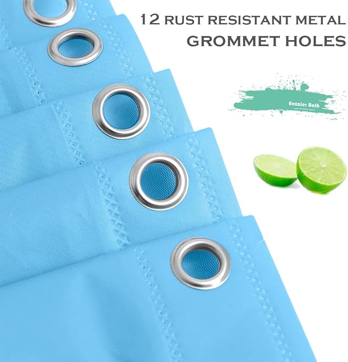 Baby Blue Plastic Shower Curtain Or Liner, 72x72 Inch Lightweight Cream Blue Plastic Bathroom Shower Showroom Inner Curtain with Rustproof Metal Grommet Holes and Weighted Magnets