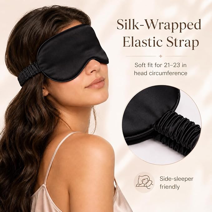 Silk Sleep Mask Light Blocking Luxury 100% Mulberry 19mm Silk Eye Mask Eye Cover Blindfold Ultra Soft Light & Comfy Anti Aging Skin Care with Travel Bag Gift Package