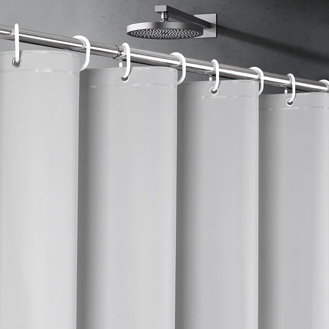 UFRIDAY Grey Extra Long Shower Curtain Liner Premium PEVA 72 x 84 inch,Heavy Duty Shower Curtain with 3 Weighted Magnets, Plastic Waterproof Grey Shower Curtains for Bathroom with 12Hooks