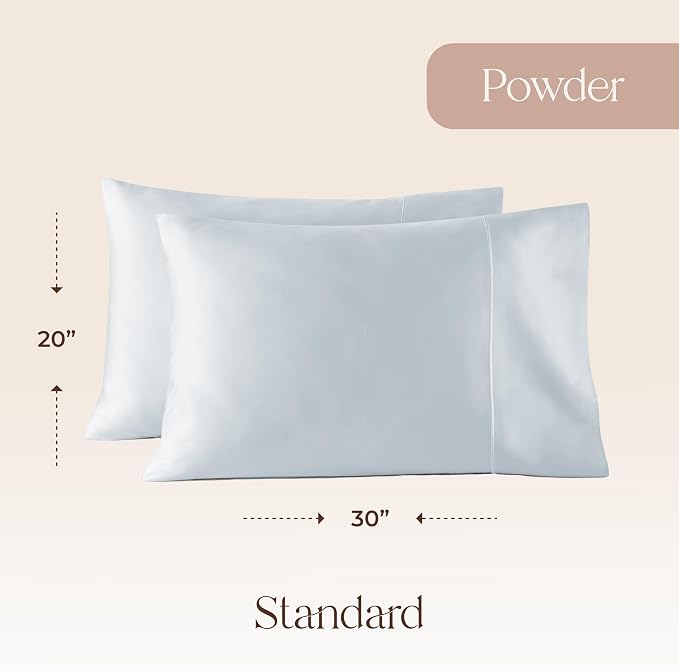 100% Organic Cotton Pillow Cases Standard Size Set of 2-100% Cotton Pillowcases GOTS Certified 500 Thread Count - Naturally Cooling Comfortable Breathable & Soft Pillow Cases (Powder Blue, Standard)