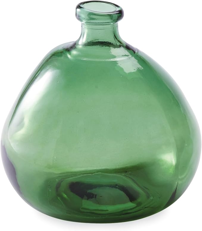 Mud Pie Recycled Green Spanish Rounded Small Glass Vase 7.5" x 6.5" Dia