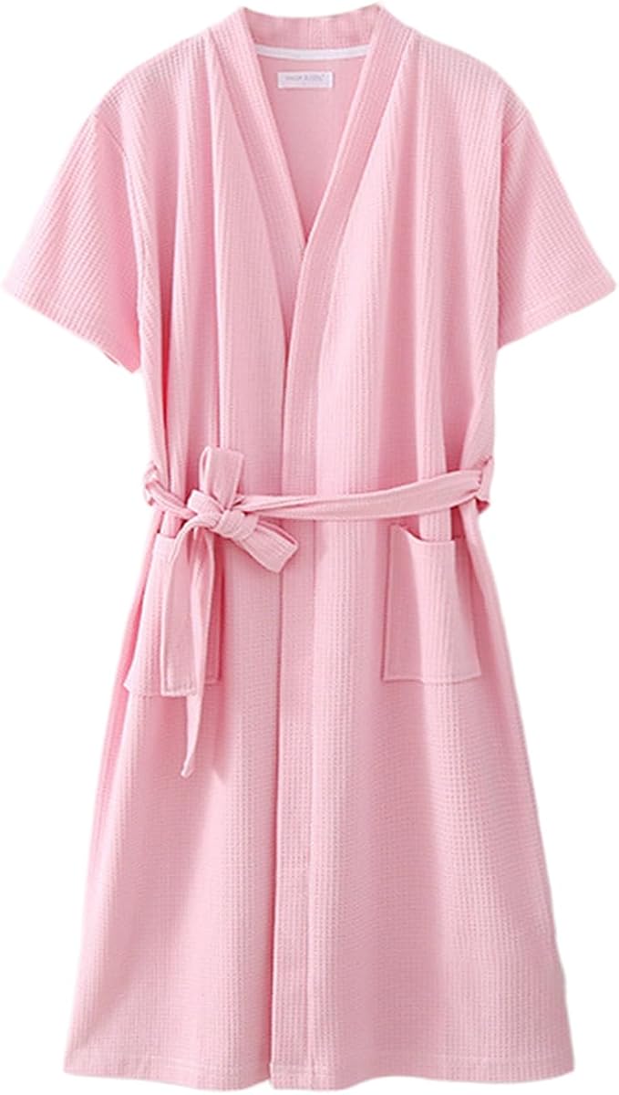 Waffle Bathrobe for Women Men, 3/4 Sleeve/Short Sleeve Kimono Robes, 100% Cotton, Lightweight, Soft Absorbent & Quick Dry