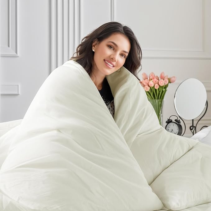 NEXHOME PRO Queen Duvet Cover Set, 100% Washed Cotton with Linen-Like Texture, Natural Organic, Breathable & Comfortable, Includes Home Bedding Set Milk White (No Comforter) 9090