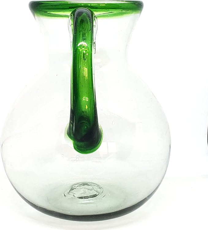 Emerald Green Rim 120 oz Pitcher and 6 Drinking Glasses set, Recycled Glass, Lead-free, Toxin-Free (Pitcher & Glasses)