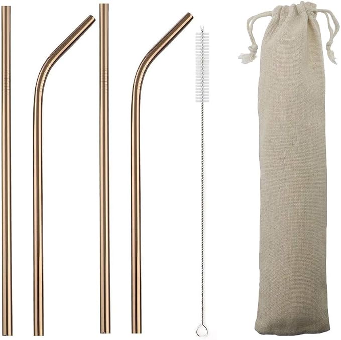 Metal Straws Stainless Steel Straws 8.5" Drinking Straws Reusable 4 Set - Ultra Long Muti Color-Cleaning Brush for 20/30 Oz for Trail Tumblers Yeti RTIC SIC Ozark (2 Straight|2 Bent|1 Brush）