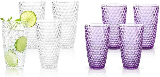 BELLAFORTE Laguna Beach Tall Tumbler Clear + Purple Shatterproof Tritan Drinking Glasses, Dishwasher Safe, BPA Free