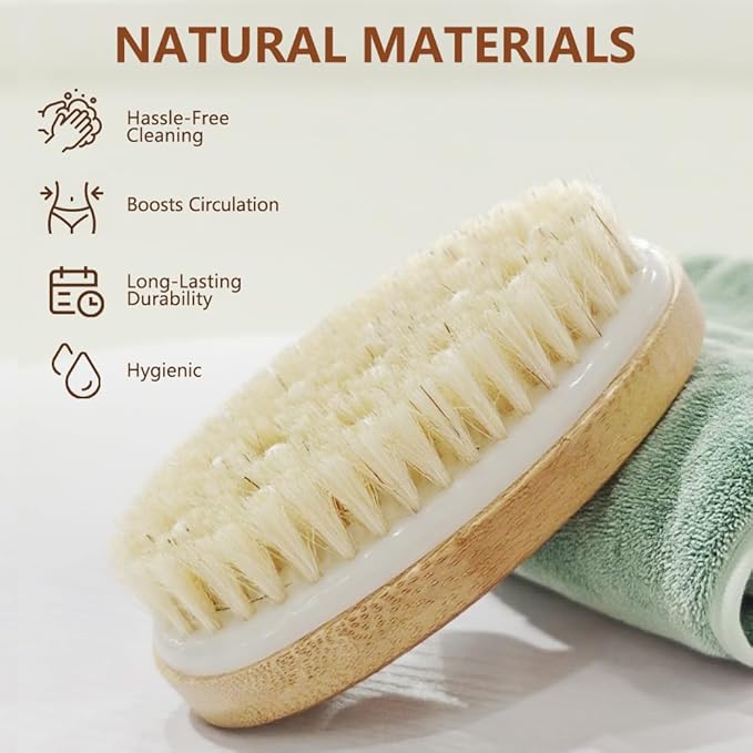 2 Pack Dry Brushing Body Brush for Lymphatic Natural Bristle Exfoliating with Massage Nodes Blood Circulation Improvement