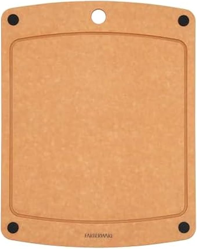 Farberware 11x14 Inch Wood Fiber Cutting Board, Dual-Sided, Knife Friendly, Non-Slip Corners, Juice Groove, Heat Resistant, Dishwasher Safe, Durable Prep Surface for Chopping and Slicing