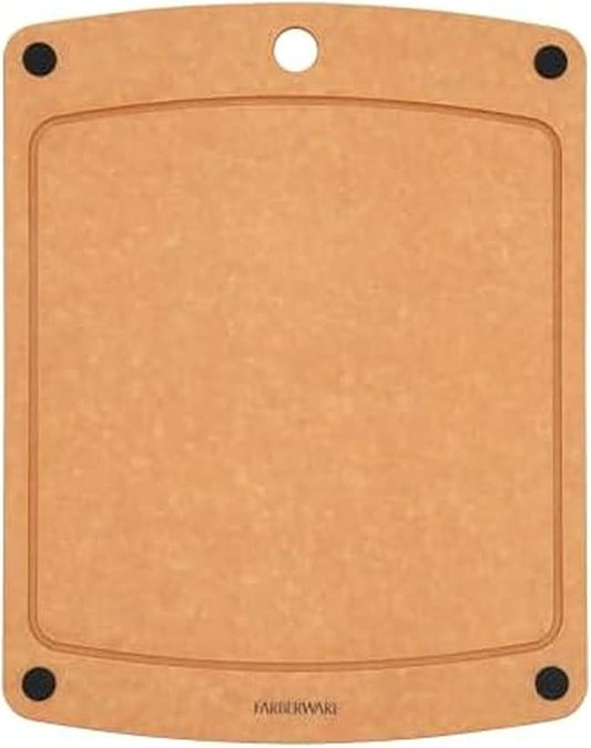 Farberware 11x14 Inch Wood Fiber Cutting Board, Dual-Sided, Knife Friendly, Non-Slip Corners, Juice Groove, Heat Resistant, Dishwasher Safe, Durable Prep Surface for Chopping and Slicing