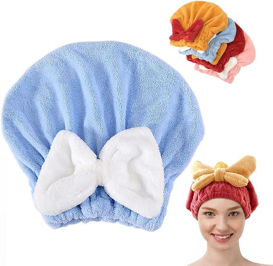 Super Absorbent Hair Towel Wrap for Wet Hair, 2026 New Microfiber Hair Towel Wrap Women Quick-Drying Hair Towels, Soft Bow Tie Wet Hair Towels Wrap for Women Accessories (Blue, 10.7inch)