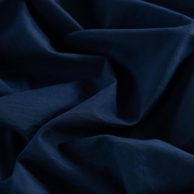NEXHOME PRO Full Duvet Cover Set, 100% Certified Organic Cotton with Washed Feel & Linen-Like Texture, Comfortable & Breathable, Home Bedding Set Navy (No Comforter)