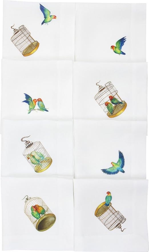 Huddleson Lovebirds Linen Napkin (Set of Eight) Sewn in US