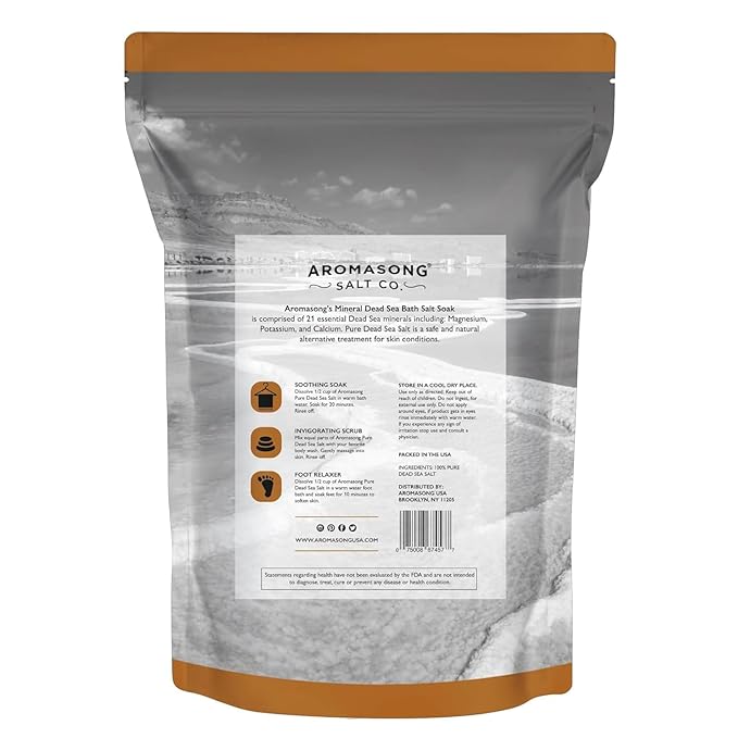 Aromasong RAW Natural Dead Sea Salt (5 LB.) with RAW Dead Sea Salt Infused with Natural Lavender Essential Oil (2.43 lb.) - Bath Soak for Women & Men with Tired Muscles & Skin Issues.