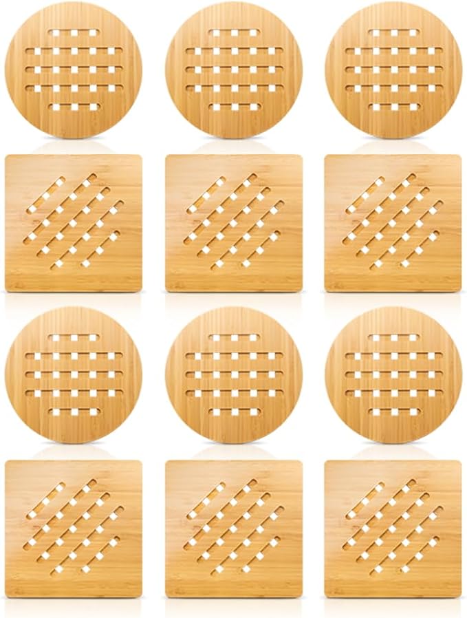 12 Pack Bamboo Trivet Kitchen Hot Pads Mat Set for Hot Dishes/Bowl/Teapot/Hot Pot Holders (Set of 12)