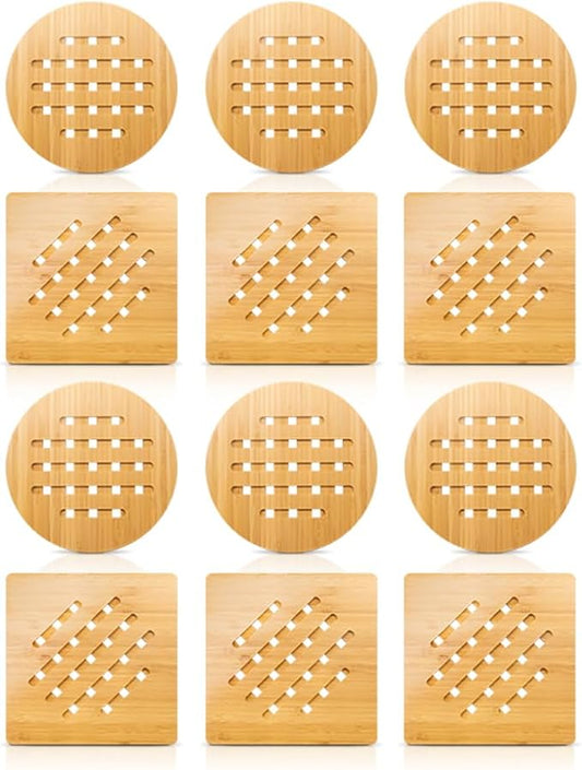 12 Pack Bamboo Trivet Kitchen Hot Pads Mat Set for Hot Dishes/Bowl/Teapot/Hot Pot Holders (Set of 12)