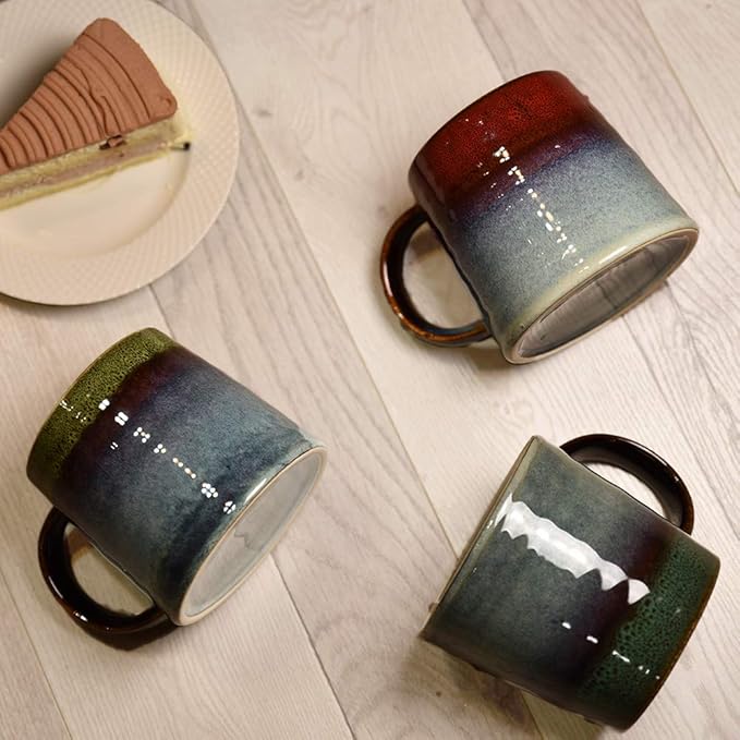 Large Ceramic Coffee Mug, Pottery Mug,Tea Cup for Office and Home,Handmade Pottery Coffee Mugs,16.5 Oz,Dishwasher and Microwave Safe,kiln altered glaze craft (Green)