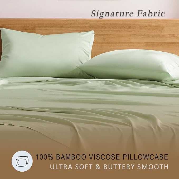 TOSMO Luxury Cooling Pillowcase Set of 2 | FSC® Certified | Viscose from Organically Grown Bamboo | Breathable Silky Soft Pillowcases with Envelope Closure [Standard, Tea Green]