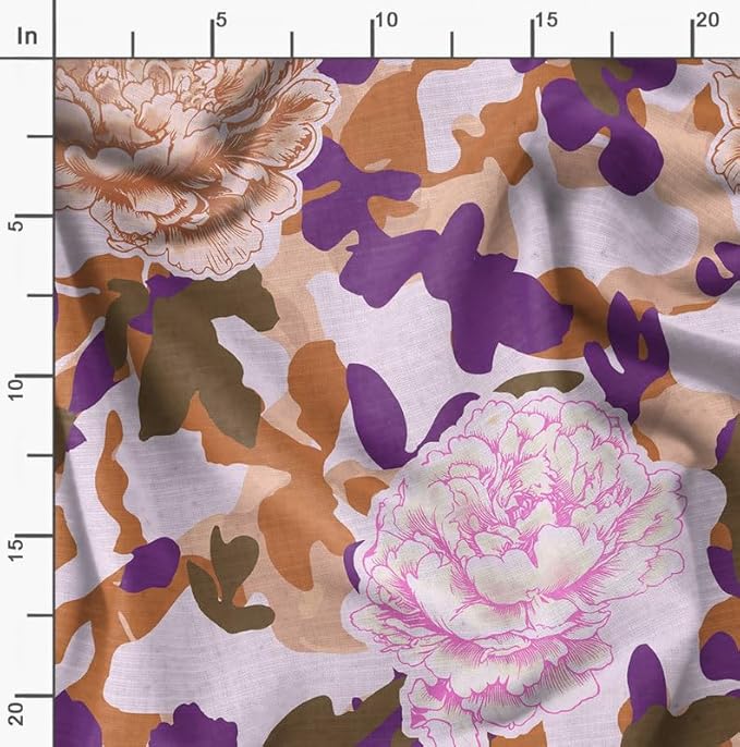 Soimoi Lightweight Velvet Fabric - Brown - Floral Print, Unstitched Material - 58" Wide, Perfect Fabric for Upholstery, Fashion and Craft Projects, 1 Yard