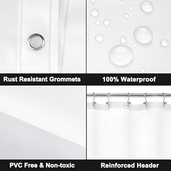 Barossa Design 60" x 72" Frosted Shower Curtain Liner with 3 Magnets - Waterproof PEVA Shower Liner for Bathroom Stall, PVC Free, Metal Grommets - Frost, 60x72