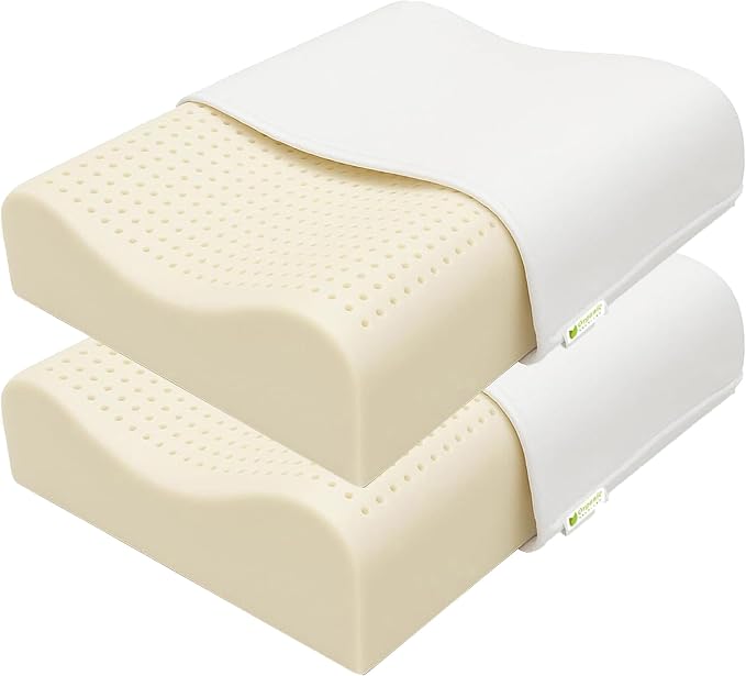 ORGANIC TEXTILES Organic Latex Contour Pillow with Organic Cotton Cover - GOTS & GOLS Certified, Ergonomic Contour Design, Bed Pillow, Spine Support - (High-Loft, Soft) - Pack of 2
