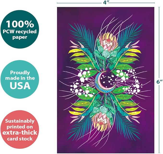 Tree-Free Greetings - All Occcasion Cards - 12 Notecards + 12 White Envelopes - Made in USA - 100% Recycled Paper - 4"x6" - Floral Moon (FS65343)