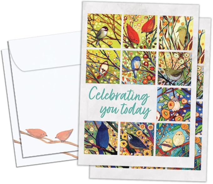 Tree-Free Greetings - Birthday Cards - Artful Designs - 2 Cards + Matching Envelopes - Made in USA - 100% Recycled Paper - 5 x 7 - Bird Celebration (GT61549)